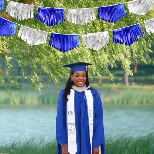 Royal Blue Silver Tassel Banner Metallic Fabric Pennant Bunting Flag for Graduation Birthday Retirement Bachelorette Engagement Wedding Bridal Shower Navy Nautical Ahoy Achor Party Decoration Supplies - Image 7