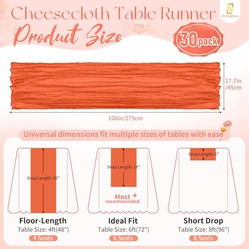 30 Pack Orange Cheesecloth Table Runner 17x108 Inches Boho Home Decor - Image 2