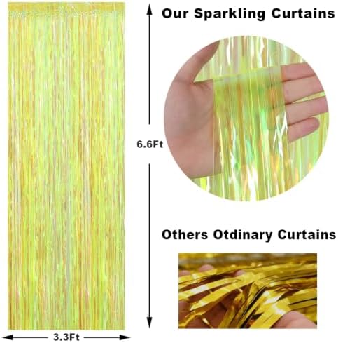 3 Pack Fringe Curtains Party Decorations, Transparent Yellow - Image 6