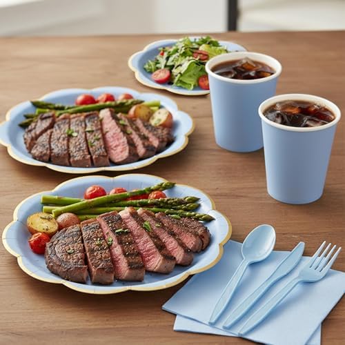 OuMuaMua 350Pcs Blue Paper Plates and Napkins Party Supplies for 50 Guests - Image 7