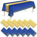 12 Pack Blue and Gold Tablecloth and Table Runner Party Decorations, Royal Blue and Gold Plastic Disposable Tablecloth and Satin Table Runner for Wedding Birthday Bridal Graduation Anniversary Party by Zachely