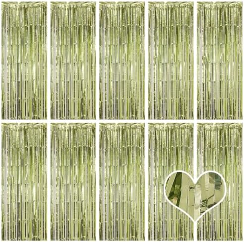 10 Pack Light Green Backdrop Curtain 3.2ft x 8.2ft Metallic Tinsel Foil Fringe Curtains Photo Booth Background for Birthday Party Decoration Baby Shower Engagement Wedding Christmas Decoration by Ohiyoo