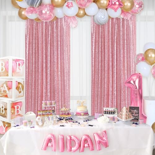 Blush Pink Sequin Backdrop 6 Panels 2ftx8ft Glitter Backdrop Curtains Birthday Party Decoration Photography Backgrounds Fabric Backdrop - Image 3