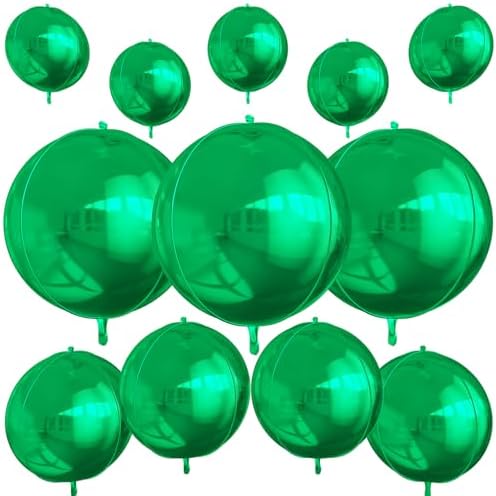 12PCS Metallic Green Round Foil Balloons 22" 15" 10" Large Chrome Green Balloon by vibzox