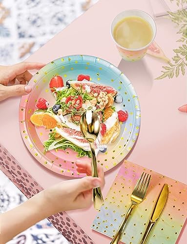 Nkaiso 141Pcs Rainbow Paper Plates and Napkins Party Supplies for20 - Image 4