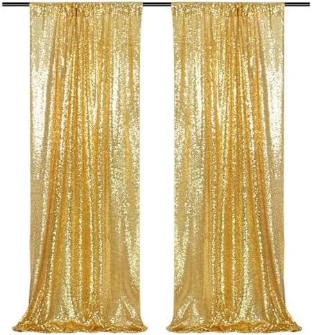 PartyDelight Gold Sequin Backdrop Curtains 2x8ft 2 Panels by PartyDelight