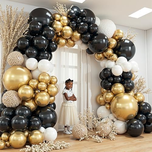 412Pcs Black and Gold Balloons,18 12 10 5 Inch Different Size Black White Metallic Gold Latex Balloons for Graduation Birthday Wedding Party Decorations - Image 6