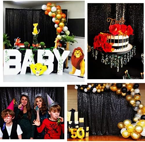 Poise3EHome Black Sequin Backdrop Curtains, 2 Panels 2FTx8FT Glitter Photo Booth Backdrop for Halloween Birthday Bachelorette Wednesday Twilight Party Decorations - Image 6