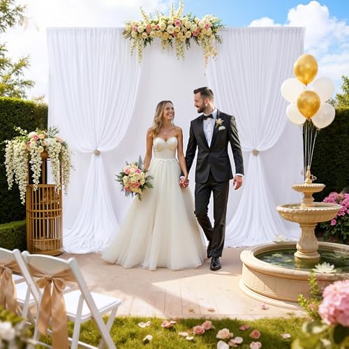 10×10ft White Backdrop Curtain for Weeding Parties, Wrinkle-Free Fabric Drape for Baby Shower, Birthday Party Decorations, Photography Photo Booth Background, Single Panel No Sewing, with Rod Pocket - Image 2