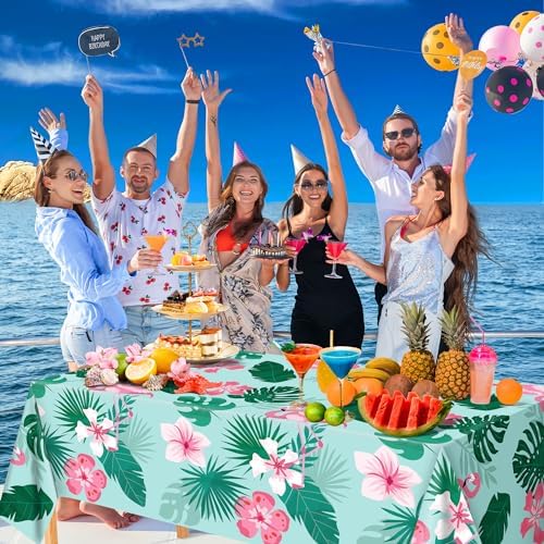 OHOME Luau Party Decorations - Plastic Tablecloth for Tropical Party Decorations | Love Island Hawaiian Themed Palm Leaves Summer Beach Favors Supplies,2 Pack - Image 5