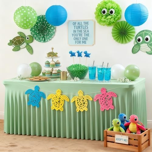 Wish Care 2 Pack Sage Green Spandex Table Clothes for 8 Foot Rectangle Tables, 8FT Wrinkle Free Fitted Tablecloths Ruffles Design Table Cloth for Party, Banquet, Wedding and Events - Image 4