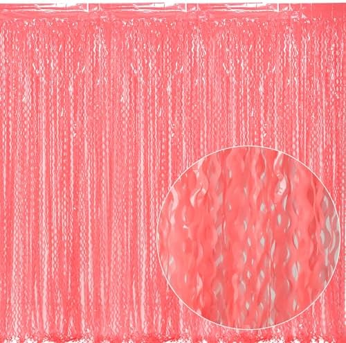 Wavy 4 Pack Watermelon Red Foil Curtain Backdrop - 3.3X.6.6ft Metallic Tinsel Foil Fringe Curtains Photo Booth Props for Birthday Wedding Engagement Holiday Celebration Party Decorations - Image 2