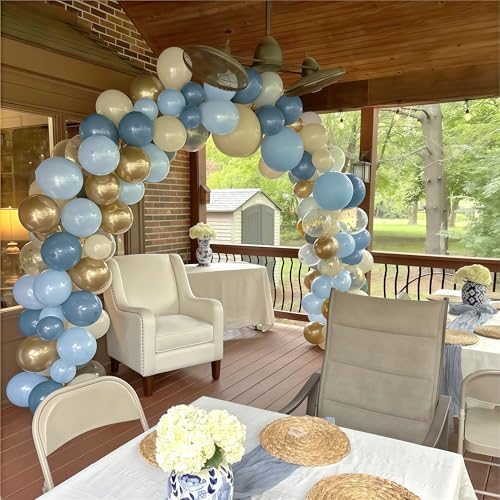 Dusty Blue Balloon Set, 60Pcs 12 Inch Slate Muted Baby Blue Fog Pastel Light Blue White Sand Balloon with Metallic Confetti Champagne Gold Balloons for Boy Birthday Party Baby Bridal Shower Decortaion - Image 4