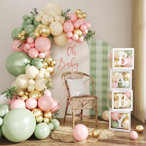 CROSSFINGERS Pink and Green Baby Shower Decorations for Girls by CROSSFINGERS