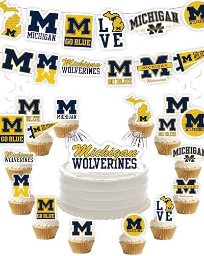 Michigan Party Decorations, Wolverines Cake Topper & Graduation Decor 42 Pc by PartyKandyDecorGifts
