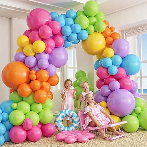 412pcs Summer Tropical Balloon Arch Garland Kit, Different Sizes 18 12 10 5inch Rainbow Hot Pink Green Orange Blue Purple Balloons for Hawaiian Luau Aloha Baby Shower Birthday Party Decorations - Image 7
