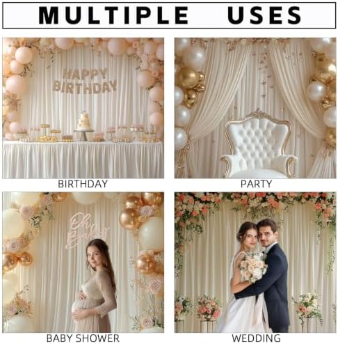 10x10FT Ivory Backdrop Curtains for Wedding Parties, Wrinkle Free Photo Backdrop Curtains for Wedding Birthday Party Baby Shower, Fabric Drape with Rod Pockets 5ft x 10ft, 2 Panels - Image 2