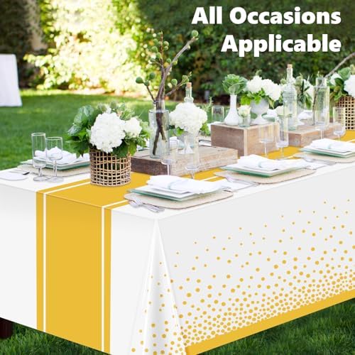 LANLISA White and Gold Tablecloth Party Decorations 12 Pack, Disposable Plastic Table Cloths for Baptism First Communion Birthday Wedding Baby Bridal Shower Party Decor - Image 2