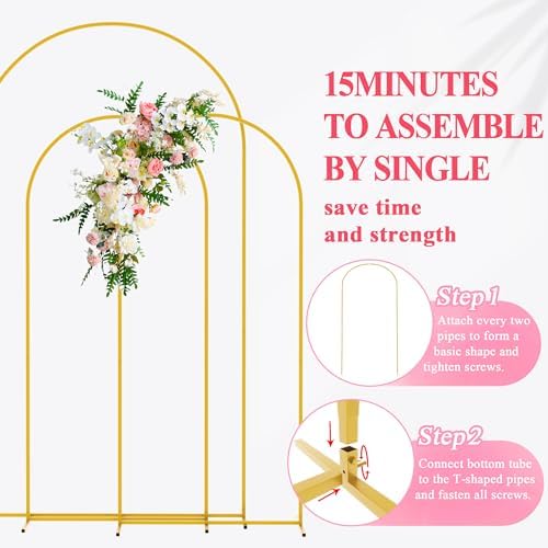 Wokceer Wedding Arch Backdrop Stand 7.2FT,6FT,6FT Gold Metal Arch Stand Set - Image 5