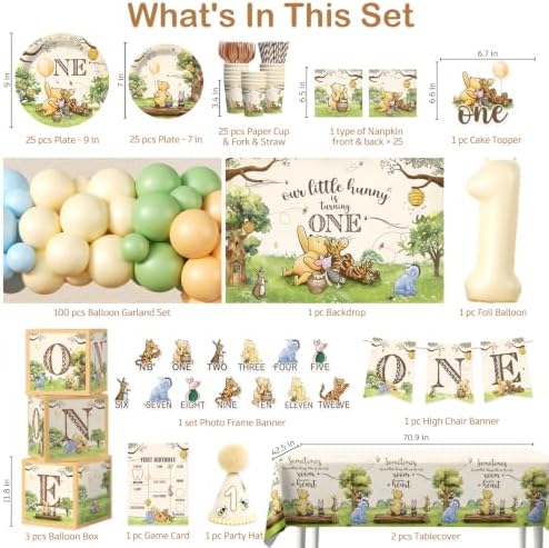 267PCS Fexivo Classic Bear 1st Birthday Decorations Set for 25 Guests - Image 2