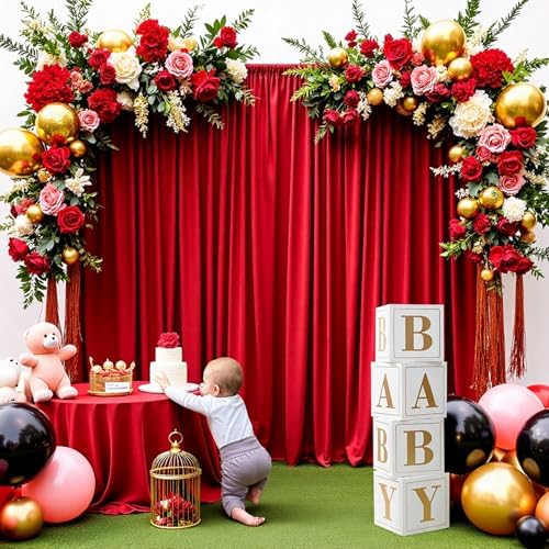 Red Backdrop Curtain - 20x10FT Back Drop Curtains for Parties Wrinkle-Free Soft Polyester Photo Backdrop Wedding Decorations Photoground Backdrop Stain-Resistant for Back Drop Stand, 4 Panels - Image 5