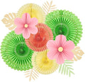 SUNBEAUTY Paper Flowers Pink and Green Party Decorations Hanging Fans Spring Summer Decor for Wall Wedding Backdrop Bridal Shower Birthday - 9Pcs by SUNBEAUTY