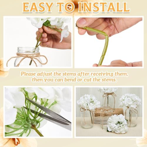 6 Sets Hydrangea Mason Jar Centerpiece with LED Lights for Wedding - Image 3