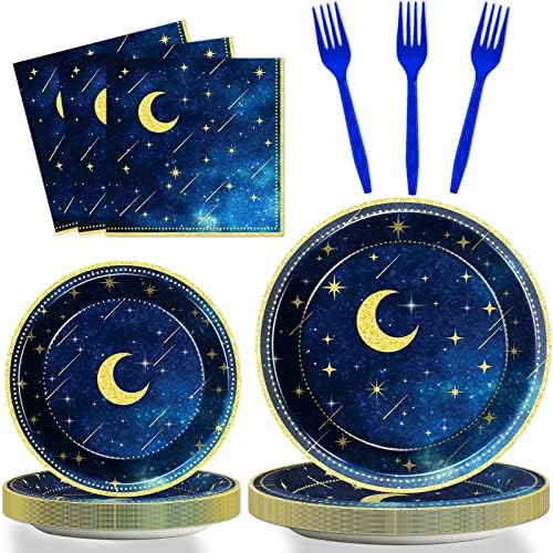 chiazllta 96 Pcs Starry Night Plates and Napkins Party Supplies Sweet theme Tableware Set Galaxy Party Decorations Favors for Outer Space Birthday Baby Shower Serves 24 Guests by chiazllta