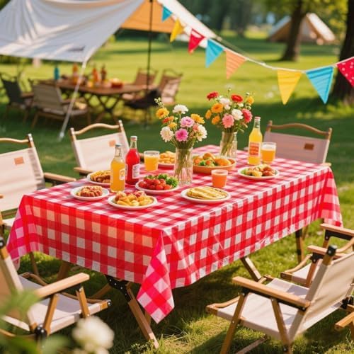 Kesfey Red Gingham Tablecloth Picnic Party Checkered Table Cover 8 Packs - Image 4