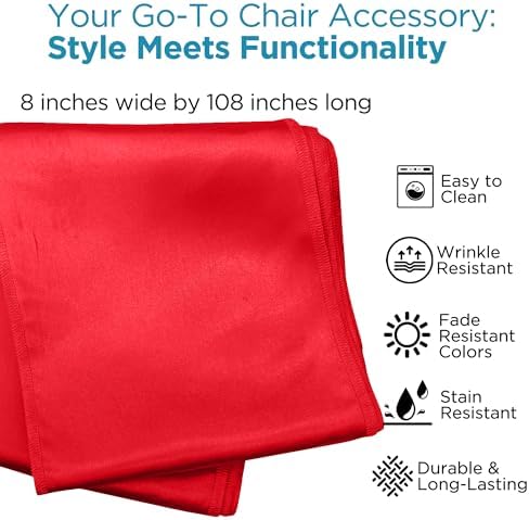 Leading Linens 20 pcs Red 108"x8" Satin Bow Sash Chair Cover Decoration - Image 2