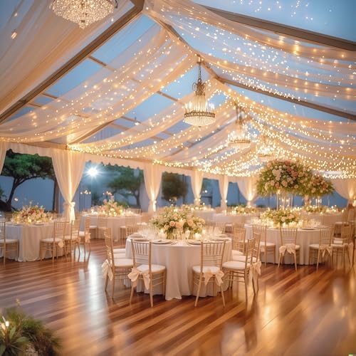 6 Panels Deep Champagne Ceiling Curtains with Lights for Weddings - 5ftx10ft Wrinkle-Free Tulle Fabric Wedding Arch Draping Ceiling Drapes Decorations for Wedding Party Ceremony Stage Tent Event by Unknown