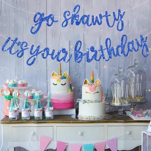 BEISHIDA Glitter Blue Pre-Strung Go Shawty It's Your Birthday Banner Decor - Image 6