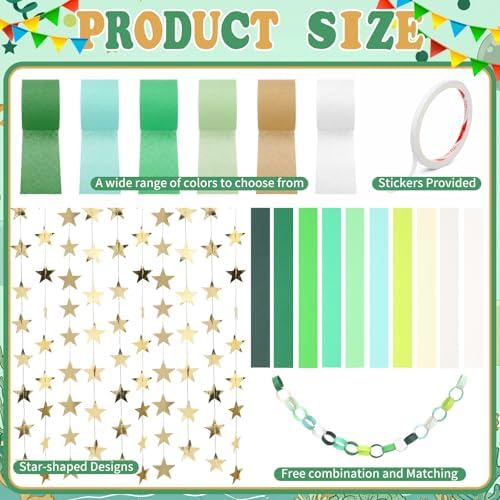 Frienda Paper Chain Strips Streamers Garland Set,Green,Colorful - Image 3