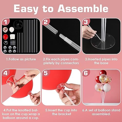 Voircoloria Balloon Stand Kit for Table Party Decor, 6 Sets, Red and White - Image 4