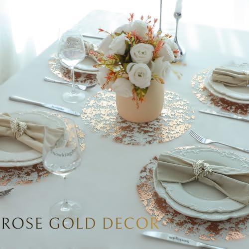 50 Pcs Rose Gold Placemats Round Disposable Glitter Charger 13" - Image 4
