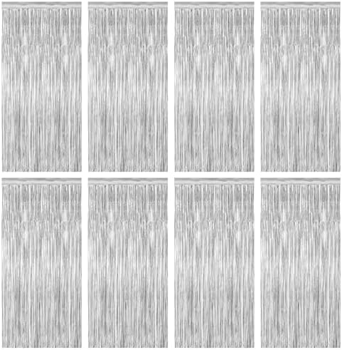 8 Pack Silver Backdrop, 3.28 FT x 7.05 FT Birthday Backdrop, Metallic Silver Tinsel Curtain Disco Party Streamer, Bachelorette Party Decorations Birthday Photo Booth Props by ZATAYE