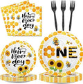 Qyeahkj 100 Pcs Bee 1st Birthday Party Supplies Paper Plates and Napkins Set Disposable Bee First Birthday Tableware Decorations for Bees Theme Baby Shower Serves 25 by Qyeahkj