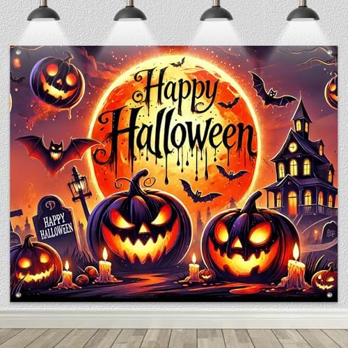 BlissYard Halloween Backdrop Banner Pumpkin Moon Scene 8x6ft by BlissYard