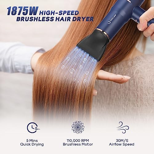 Diffuser Hair Dryer, IG INGLAM Professional Blow Dryer 110,000 RPM High Speed Brushless Motor Negative Ion Low Noise,3 Heat Settings & 3 Speed & Cold Settings, Compact Salon Ionic Hair Dryer - Image 3