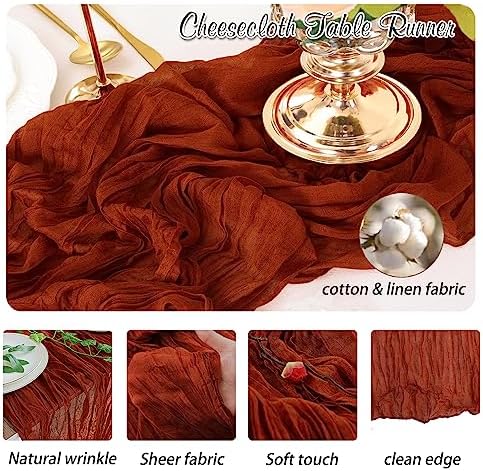Terracotta Cheesecloth Table Runner 6 Pack 35" Boho Gauze 120 inches Long Rustic Sheer Cheesecloth Fabric Bulk for Fall Table Runner Baby Shower Wedding Bridal Birthday Decoration - Image 3