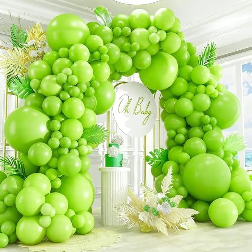 412pcs Lime Green Balloon Garland Arch Kit 18 12 10 5 Inch Different Sizes Matte Latex Balloons for Baby Shower Light Green Theme Birthday Summer Jungle Forest Party Decoration by PAXILE