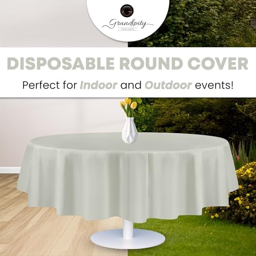 Grandipity Plastic Table Cloth Disposable 12 Pack 84" Round Light Grey - Image 5