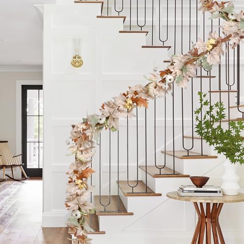 DearHouse 2 Pack Fall Garland Maple Leaf, 5.9Ft/Piece Hanging Vine Garlands Artificial Autumn Foliage Garland Thanksgiving Decor for Home Wedding Fireplace Party Christmas (White&Green) - Image 2