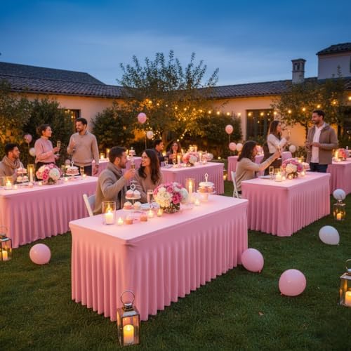 Pink Spandex Table Skirts for 8 ft Folding Table Baby Shower 2 Pcs - Image 6