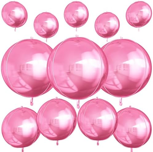 12PCS Metallic Pink Round Foil Balloons 22" 15" 10" Large Pink Balloons by vibzox