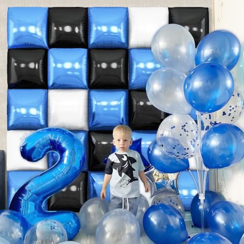 Black Blue White Square Foil Balloon Wall,25Pcs Double Sided Foil Balloons - Image 5