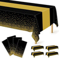 4Pack Black and Gold Tablecloths for Events, 54" x 108" Plastic Table Cloth Disposable for Rectangle Tables, Waterproof Table Cloth Cover for New Years Eve Decorations Holiday Birthday Wedding Dining by QZYL