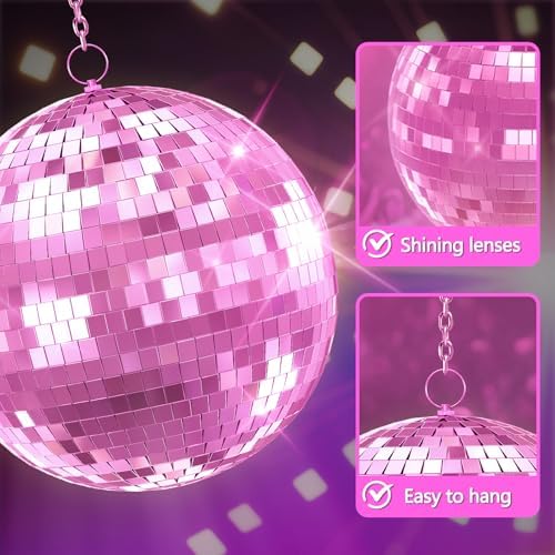 Pink Disco Ball, 12/16/20 inch Hanging Mirror Ball for Party Decorations, Disco Balls for Wedding, Events, Home Decor, Christmas Party, Dance Floor and Celebrations - Image 5
