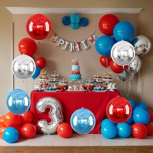 Red Blue Silver Round Foil Balloons Birthday Prom Decor 22 Inch 6 Pcs - Image 5
