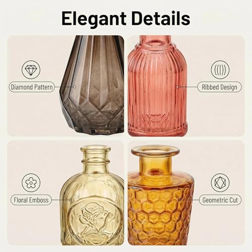 32 PCS Assorted Vintage Bud Vases, Colorful Glass Small Vases Bulk, for Centerpieces, Wedding Table Decor, Home Decorations & Gifts (Amber Series) - Image 3